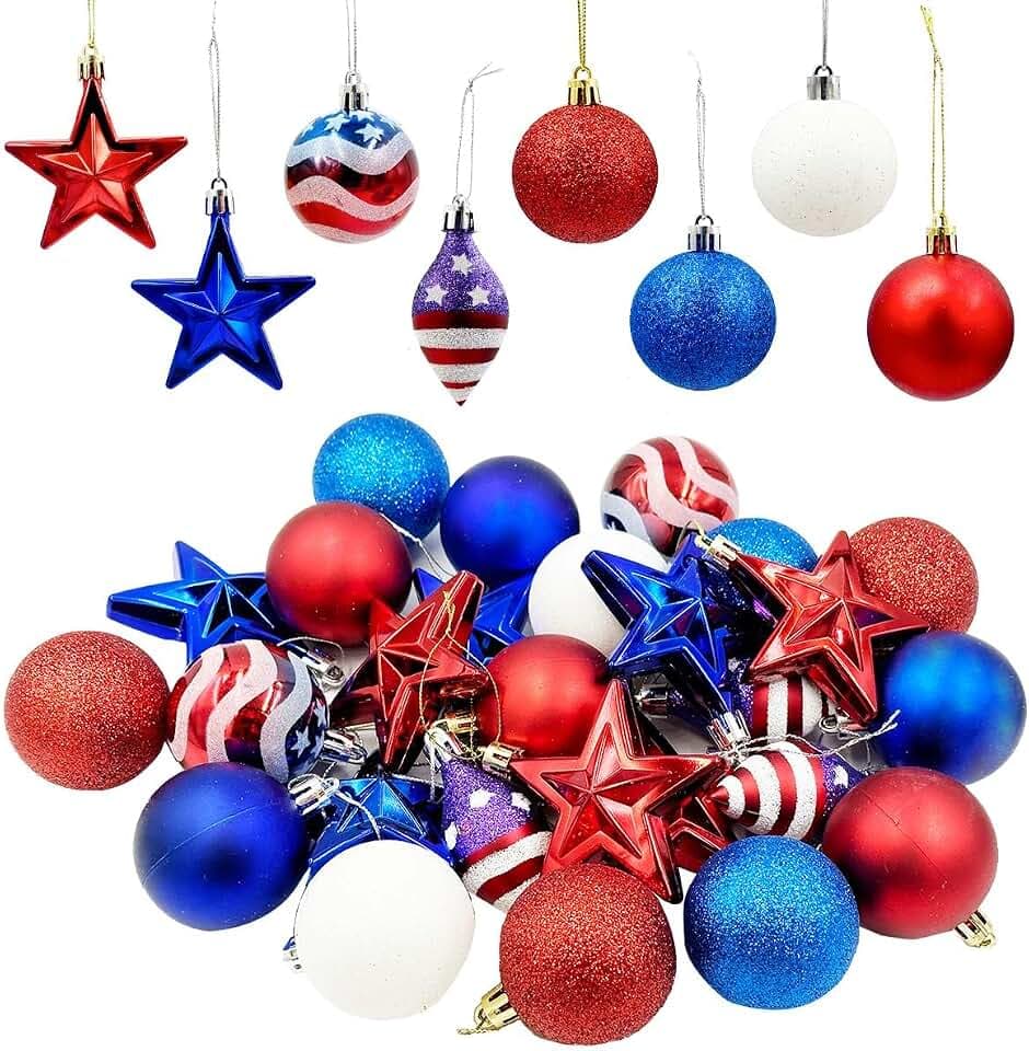28Pcs Patriotic Ornaments Hanging Balls,Independence Day Tree Ornaments