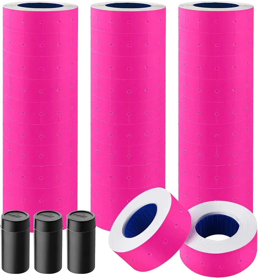 30 Rolls 15000pcs White Price Gun Labels for Mx-5500 Labeller White Pricemarker Stickers Plus 3 Piece Refill Ink Rolls (Rose)