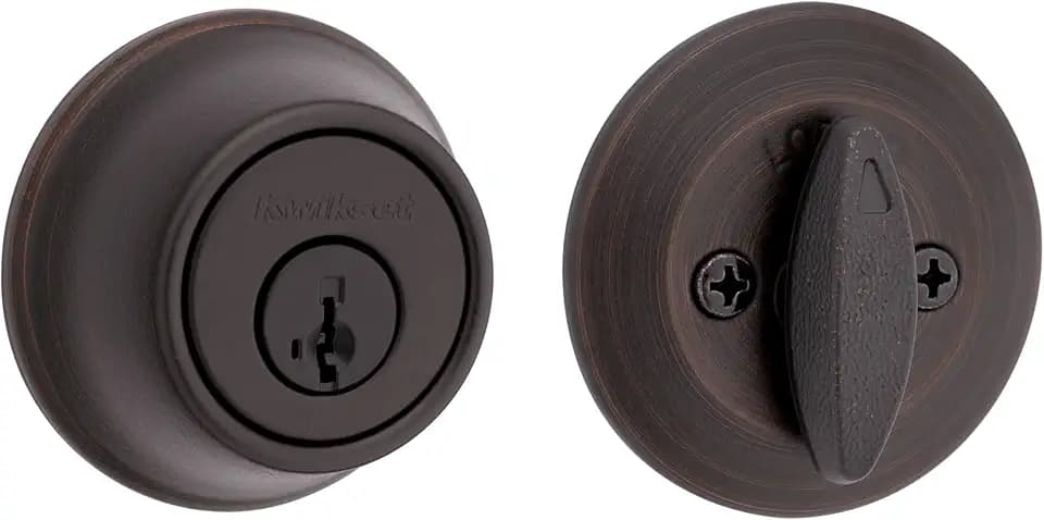 Kwikset 660 Deadbolt Lock, Venetian Bronze Round Exterior Keyed Front Entry Door, Pick Resistant SmartKey Rekey Security, Single Cylinder Dead Bolt