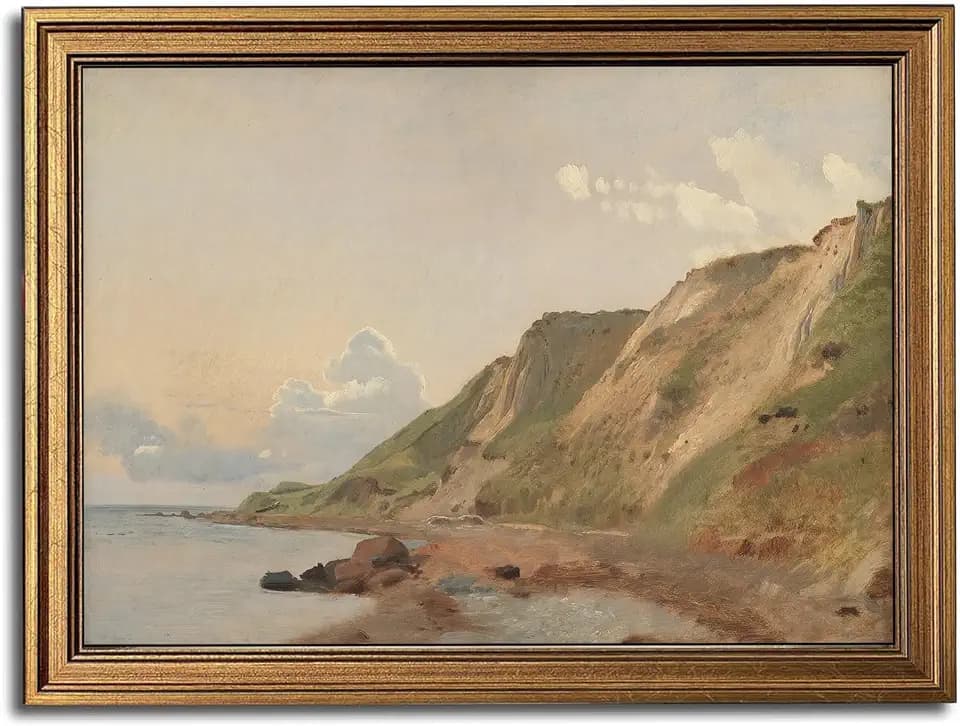 Coastal Landscape Vintage Gold Framed Wall Art 16x24 inch