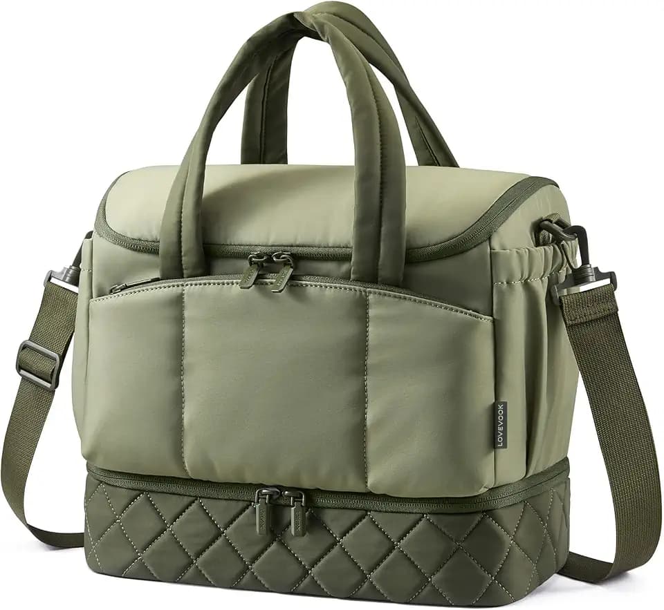 LOVEVOOK Insulated Lunch Bag Women, Double Deck Lunch Box with Cup Holder