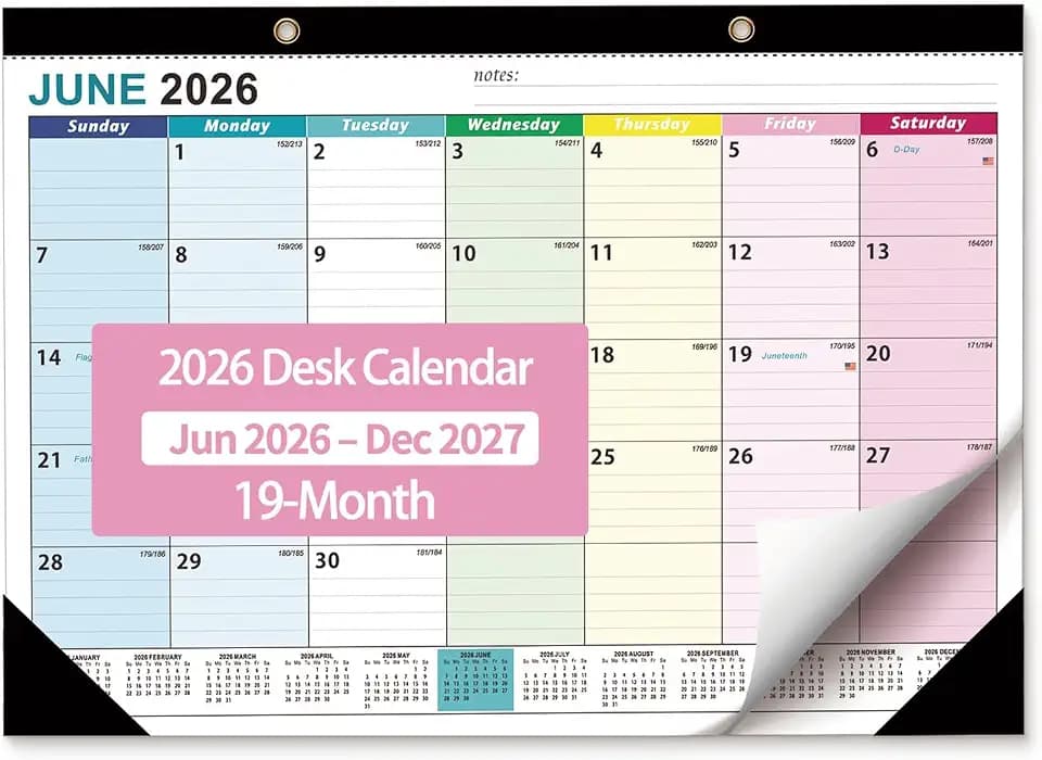 Desk Calendar 2026-2027 - Ougesi 19 Month Desk Top Calendar, 17x12''