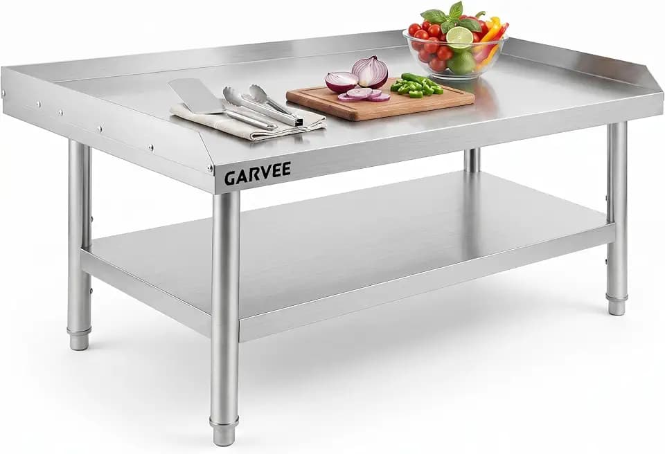 Garvee Stainless Steel Equipment Stand 48x30 Inch Heavy Duty Commercial Grill Table with Adjustable Undershelf NSF Certified for Restaurant Kitchen Outdoor BBQ