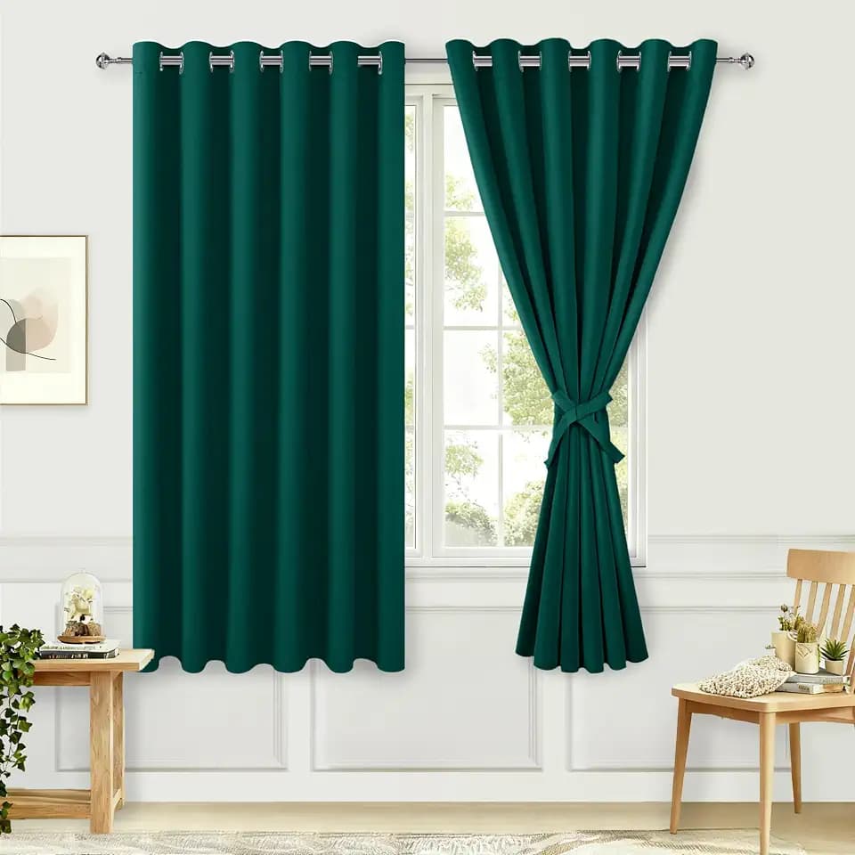 Hiasan Blackout Curtains for Bedroom, Hunter Green, 70 x 63 Inch, 2 Panels