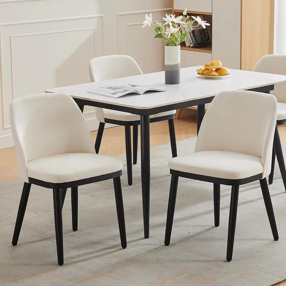 GarveeHome Wooden Dining Chairs Set of 2 Linen Upholstered Kitchen Chairs