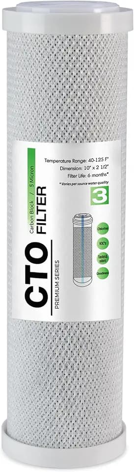 iSpring FC15US Premium Universal High Capacity Coconut Shell Activated Carbon Block CTO Filter Replacement Cartridge for Reverse Osmosis RO Under Sink Water Filtration Systems, 10" x 2.5", Made in USA