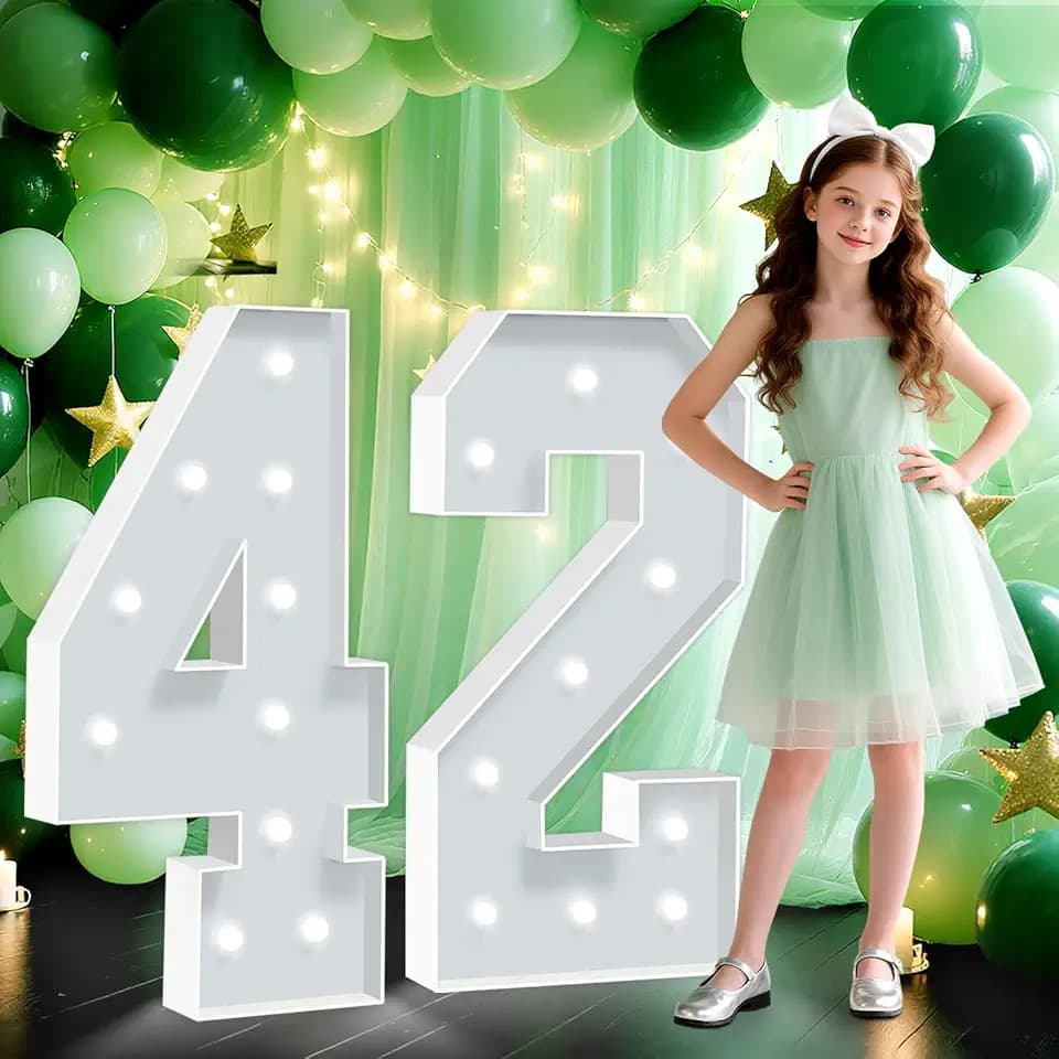 HITINO Marquee Numbers 42, 4FT White Light Up Numbers, Light up Number Sign for Women Men 42nd Birthday Party Backdrop Wall Decorations, Big Backdrop Foam Cardboard Number for Anniversary Celebration