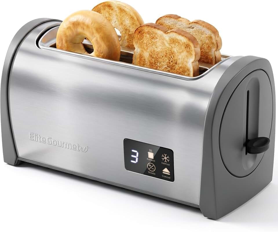 Elite Gourmet 4-Slice Long Slot Toaster, 1.5" Extra-Wide Slots, Touchscreen