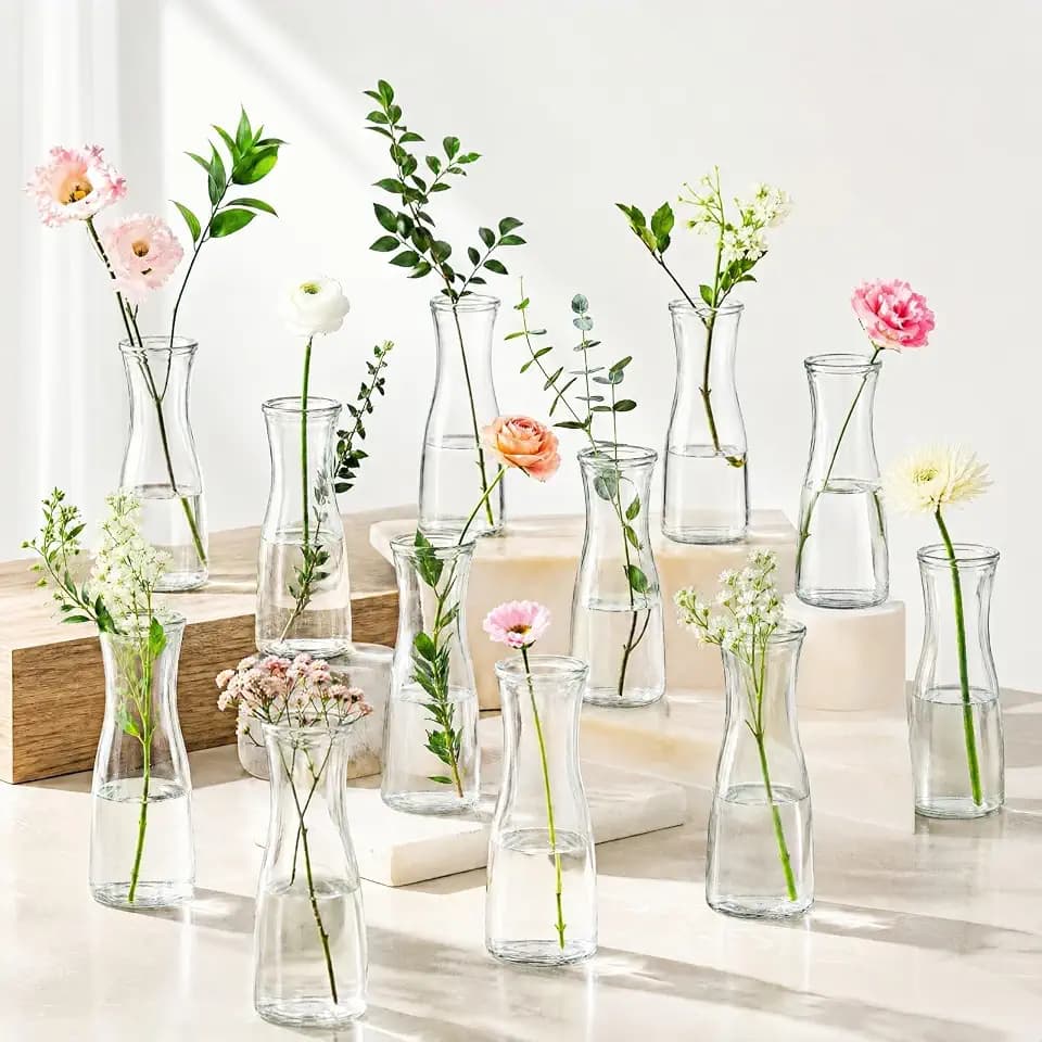 Set of 12 Small Glass Bud Vases, 6 Oz Mini Flower Vases Set