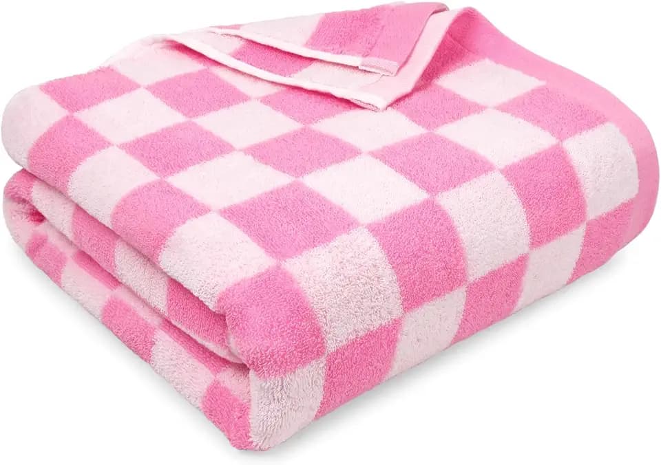 Jacquotha Pink Checkered Beach Towel Oversized 35" x 70" - Extra Large