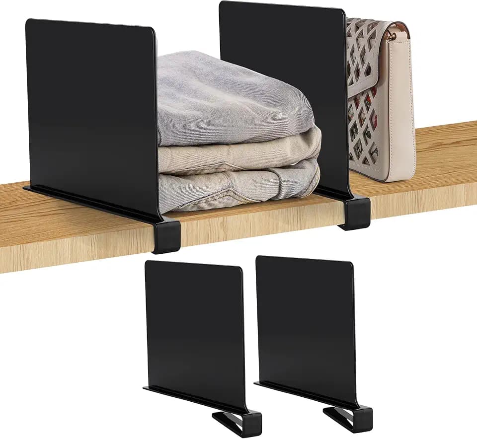 Matte Black Acrylic Shelf Dividers for Closets Organizer & Storage,2 Pack