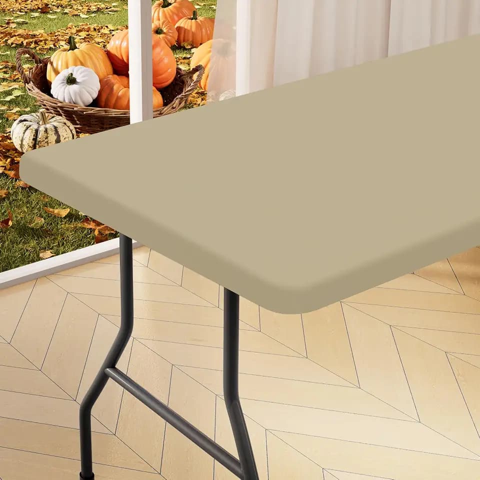 homing Rectangle Table Cloth Cover 8 Foot Taupe Elastic Fitted Tablecloth