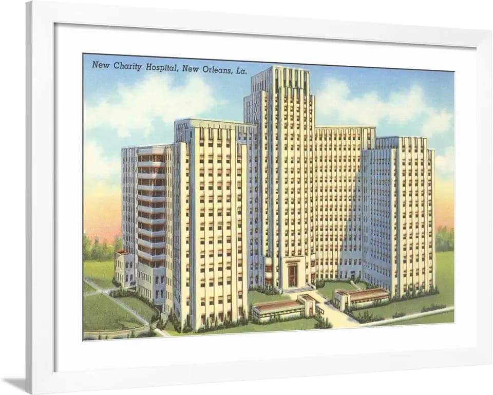 ART.COM Wall Art Print Charity Hospital, New Orleans, Louisiana on White Frame, 44" x 32"