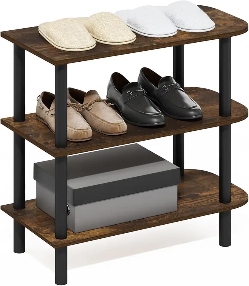 Furinno Turn-N-Tube 3-Tier Toolless Narrow Shoe Rack, Amber Pine