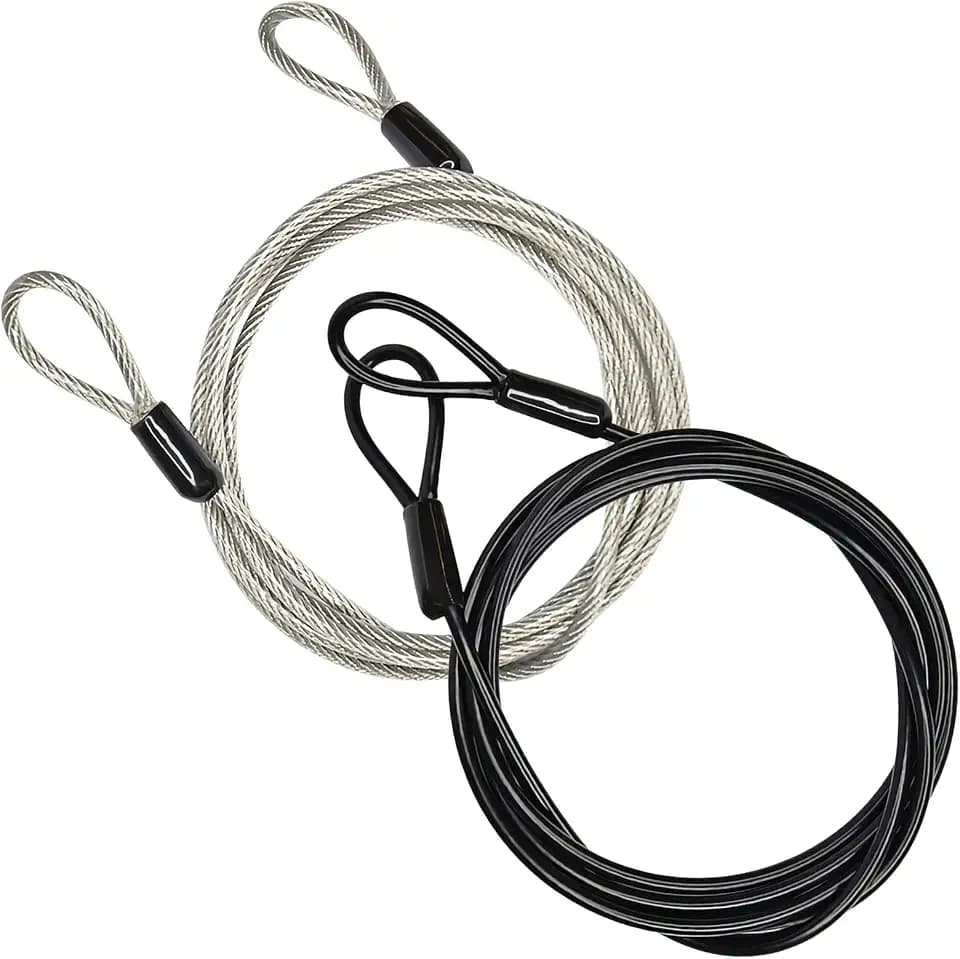 GOMRQING 3mm 200CM/6.6ft Long Outdoor Travel Security Cable Lock,Braided Steel Coated Safety Cable Luggage Lock,Safety Cable Wire Rope Chain Lock Double Loop Lightweight (2 Pack)