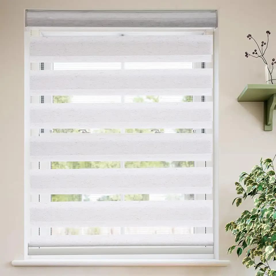 MYshade Roller Shades Zebra Blinds for Windows Cordless Day and Night Light Filtering Shades Dual Layer Roller Blinds 27" x 64" Linen Style