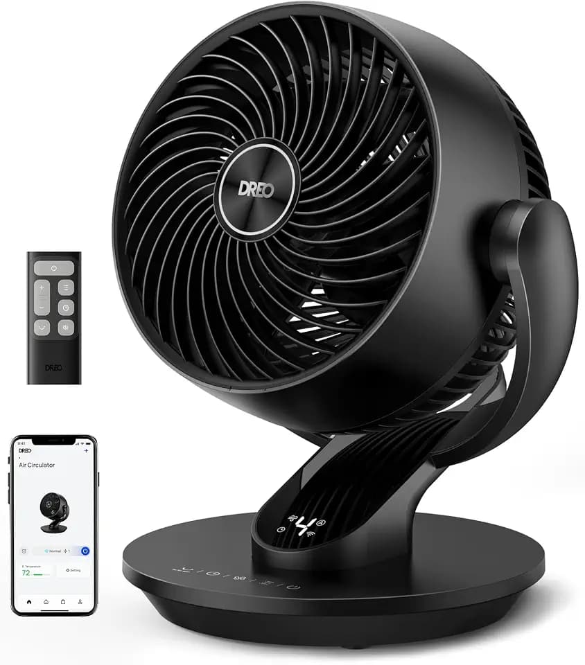 DREO Smart Fan for Bedroom, 120° Vertical and 90° Oscillating Fan with Voice Control, 13 Inch Quiet Air Circulator for Whole Room, 70 ft, 4 Speeds, 5 Modes, 12H Timer, Desk Fans for Home, Office