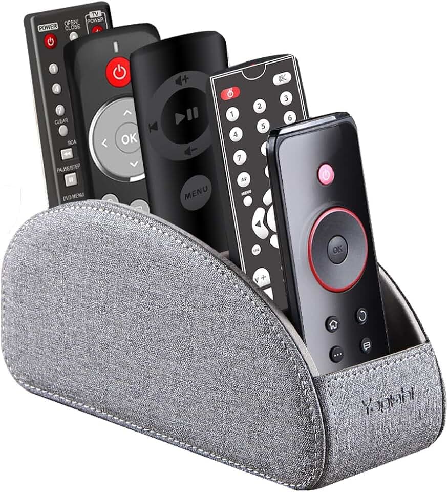 Pu Leather TV Remote Control Holder with 5 Compartments,Remote Caddy/Tray