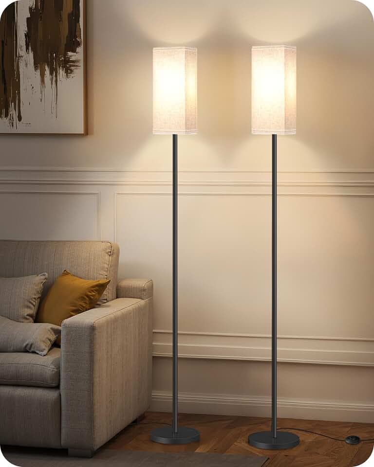 Set of 2 Floor Lamps for Living Room, Modern Tall Standing Lamps with Foot Switches, Bulb Not Included, 64.6'', for Living Room, Bedroom, Kids Room, ETL Listed, Beige and Black E07LDP205W1