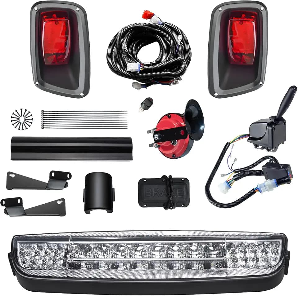 Golf Cart LED Light Kit for EZGO TXT 1996-2013 Gas&Electric Carts Deluxe Light Bar Kit 12V Street Legal LED Headlight Taillights Turn Signals Hazard Light Switch Horn Brake Pad