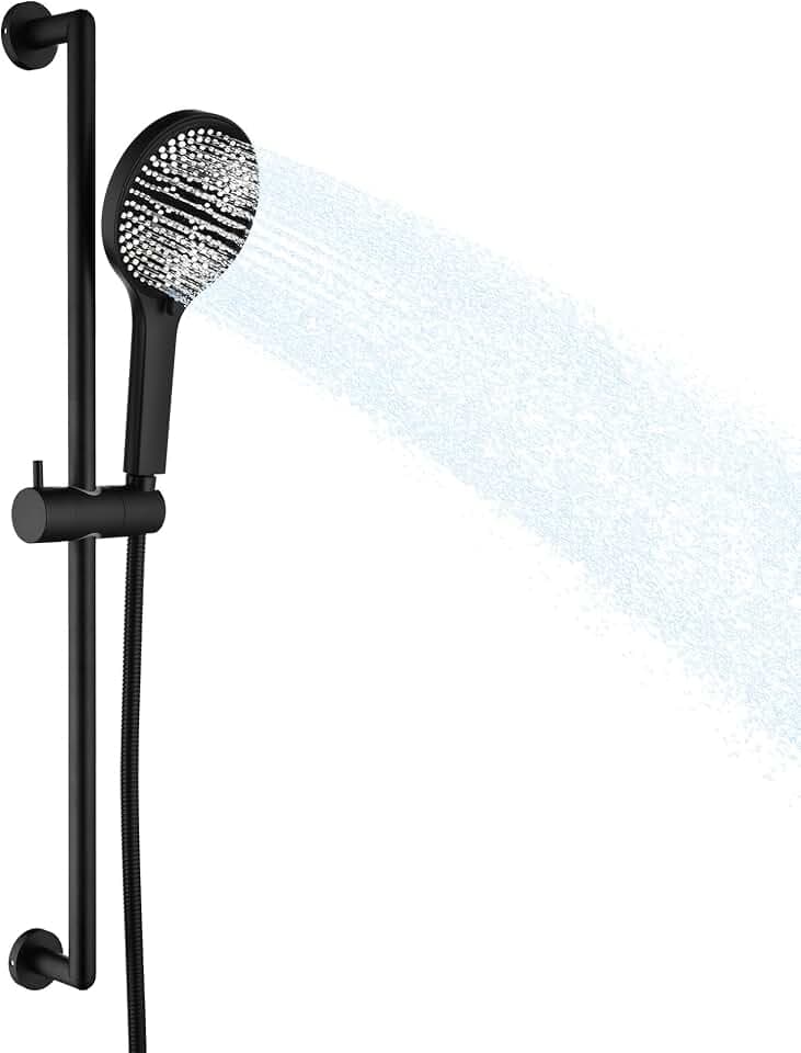 26 Inch Shower Slide Bar with 3 Function Hand Shower Matte Black