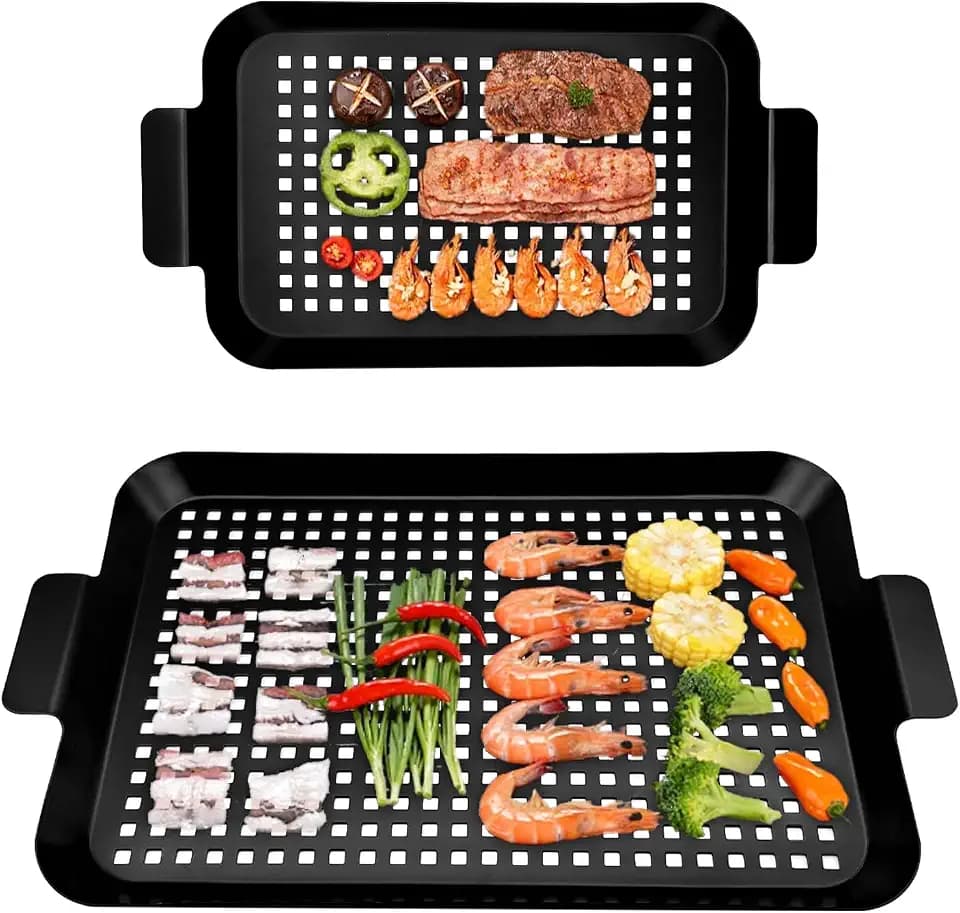 Grillschale, 2er Set Grillschalen mit Antihaftbeschichtung Vann als Gemüsekorb, Fischkorb Verwendet Werden, Grillschalen für Gasgrill Verhindert, dass Lebensmittel in den Grill Fallen