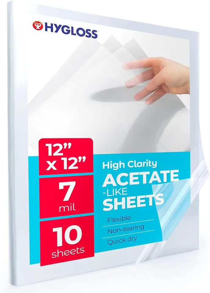 Hygloss 12 x 12 Acetate Paper, 7 Mil Clear Acetate Stencil Sheets, 10 Pack