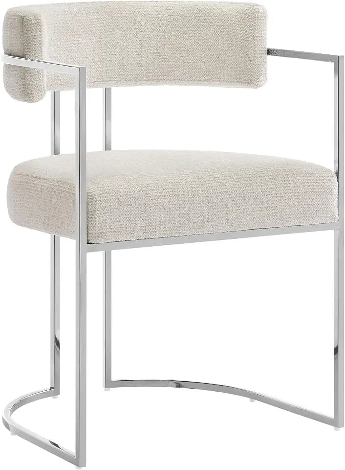 Modway Huron Modern Barrel Dining Chair with Sled Base in Silver Cream – Upholstered Fabric Accent Chair with Open Curved Back