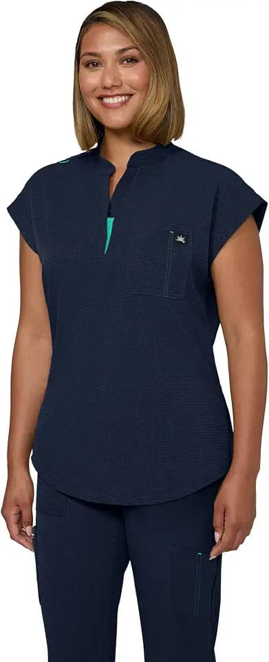 KOI Solis Women's Catrin Zipper-Neck Scrub Top, 3 Pockets, 4-Way Stretch Fabric