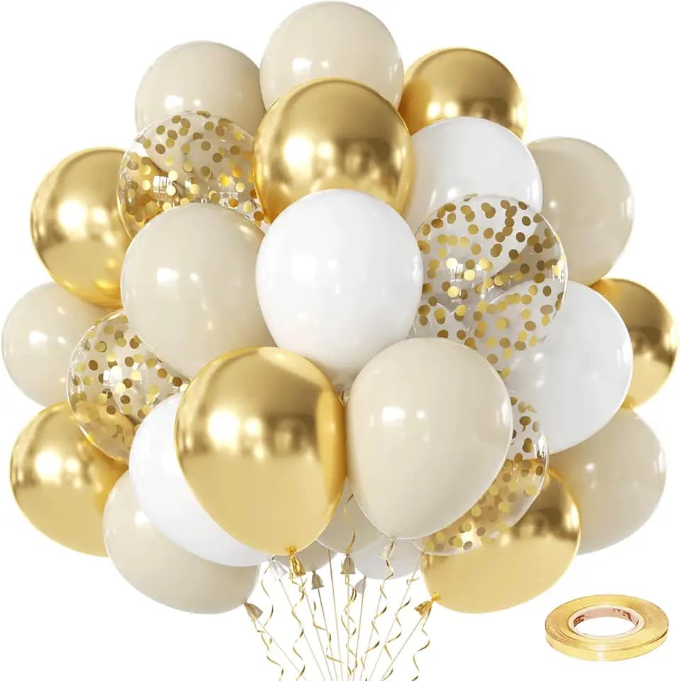 Sand White and Gold Confetti Balloons 50 Pcs 12 Inch