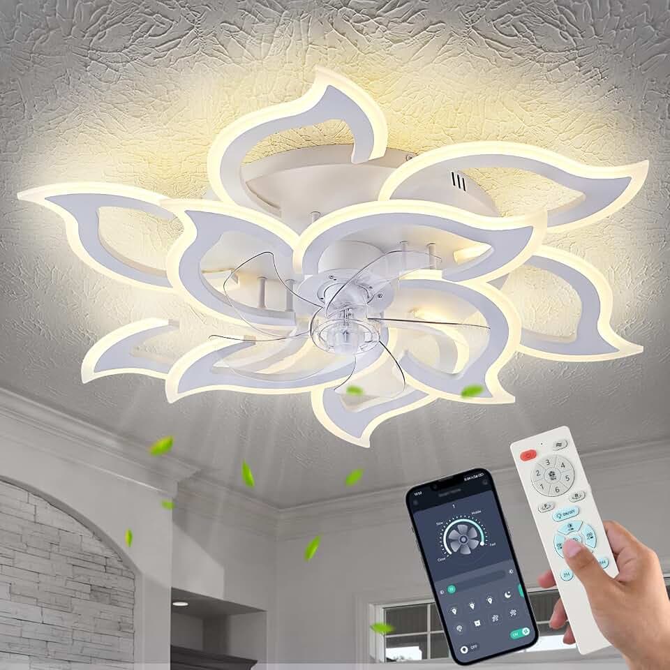 Ceiling Fans with Lights and Remote, 38Inch Modern Low Profile Ceiling Fan with App Control, Dimmable LED Flush Mount Ceiling Fan Lights, Ceiling Fan for Livingroom,Diningroom, Kitchen, White