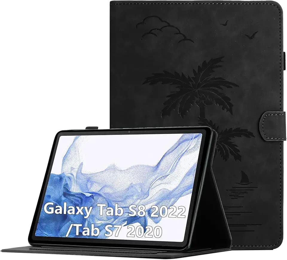 Hülle für Samsung Galaxy Tab S8 2022/ S7 2020 11 Zoll Premium PU Leder Multi-Winkel Folio Schutzhülle mit Kartenschlitz und Auto Schlaf/Wach Funktion, Schwarz