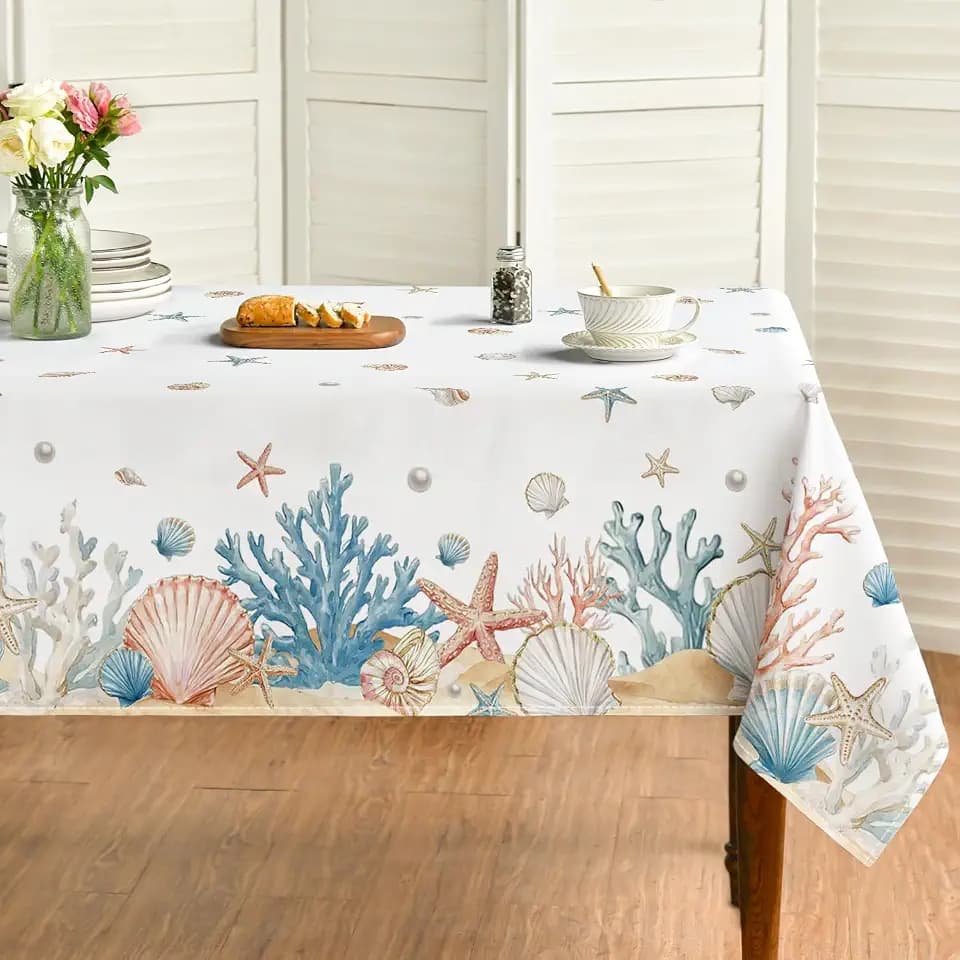 Horaldaily Summer Tablecloth 52 x 70 Inch Rectangular Watercolor Sealife