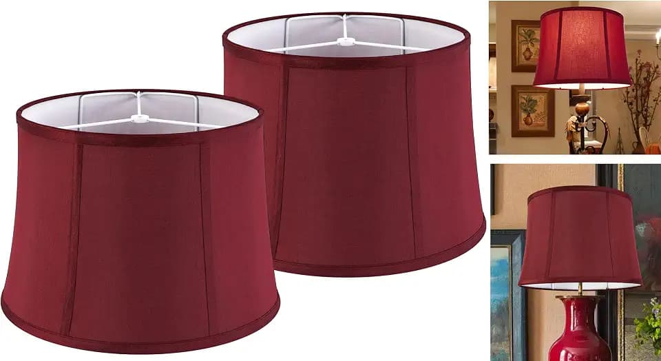 GO&SO Burgundy Lamp Shades Set of 2,12"x14"Dx10"H Medium Drum Shades Decor