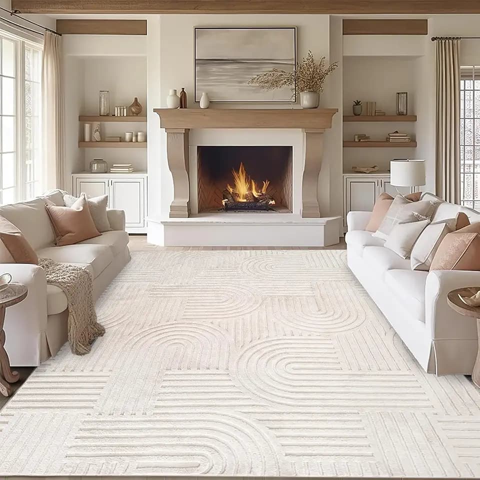 ABREEZE Abstract Machine Washable Rugs 8x10, Soft Fluffy High-Low 8x10 Rugs for Living Room Office, Non-Slip Bedroom Rug Large Carpet Non-Shedding Accent Rug for Office Dining Room (8x10ft,Beige)
