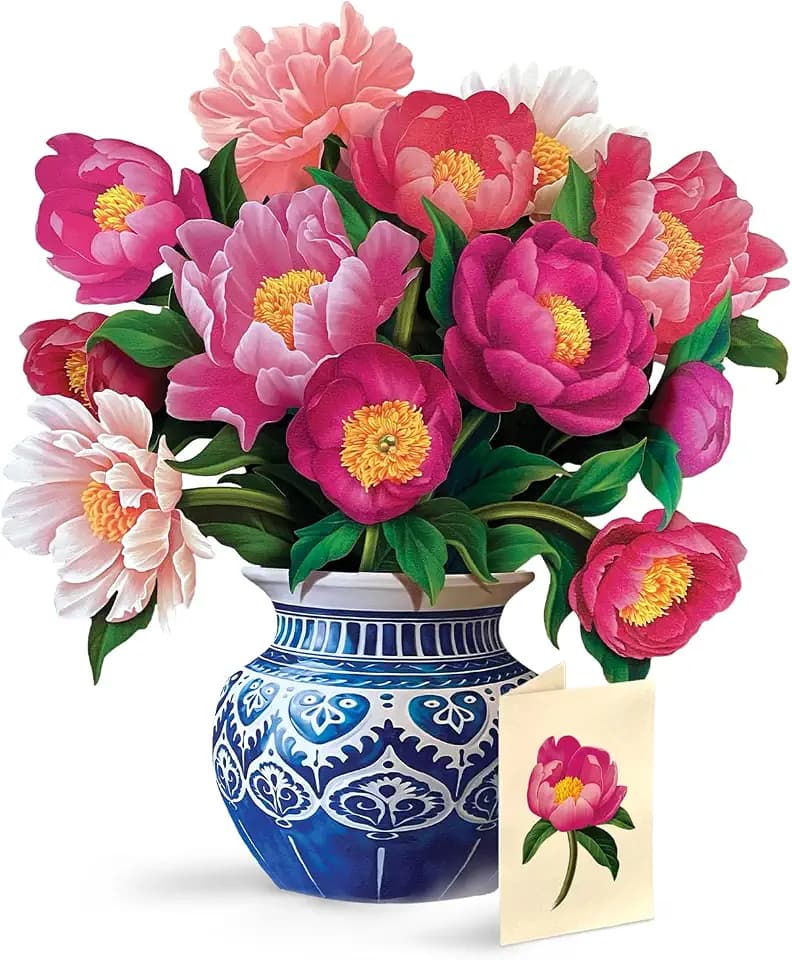Freshcut Paper Peony Paradise 13 Inch Life-Sized 3D Pop Up Card – Birthday, Mothers Day, Thank You, Gifts for Mom and Her – Includes Notecard and Envelope