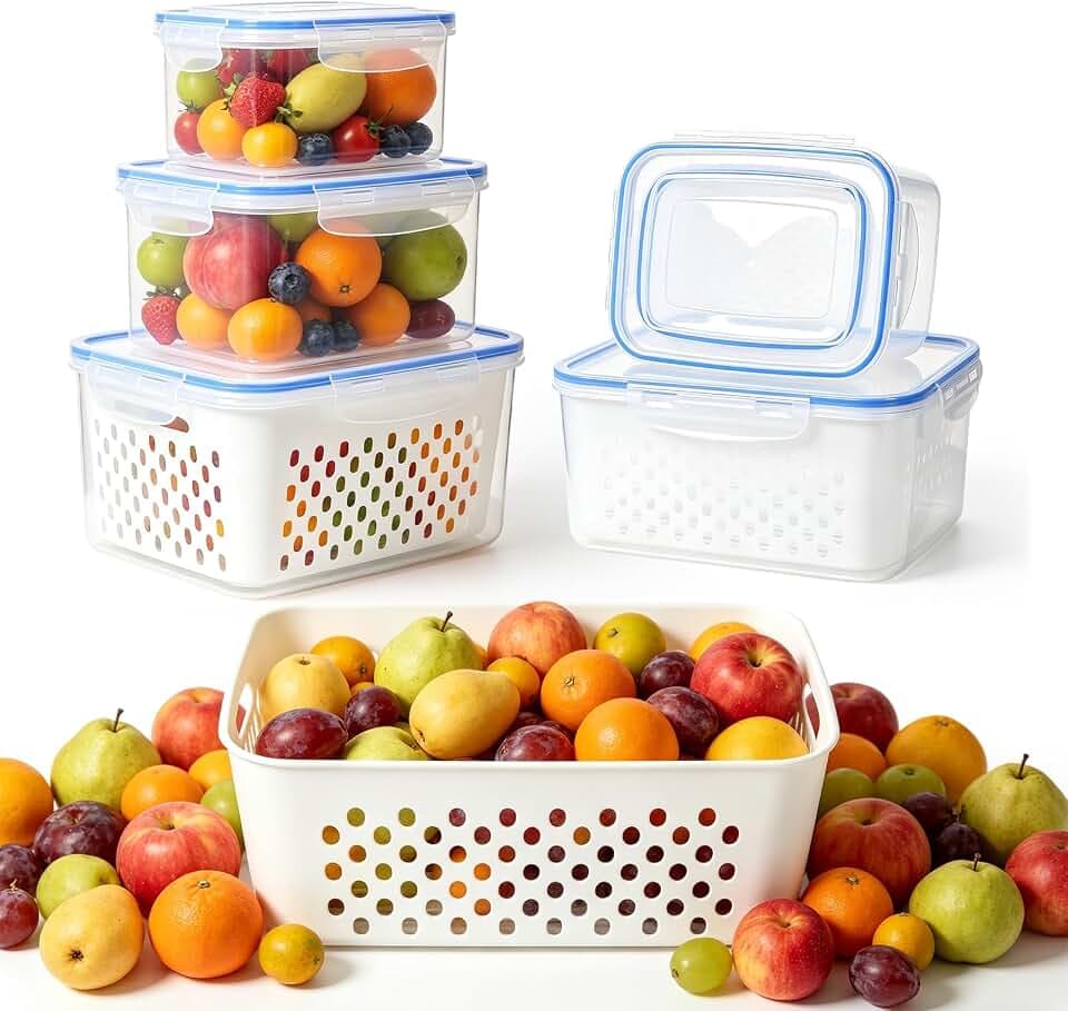 3 PCS Fruit Storage Containers for Fridge,Removable Colander,Fresh Longer