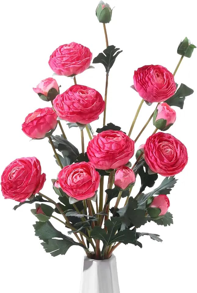6 Pcs Pink Ranunculus Artificial Flowers, 23.6 in Long Stems