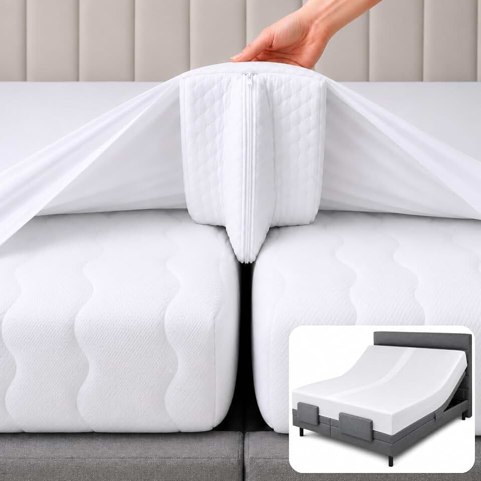 3-in-1 Split King Gap Filler for Adjustable Bed, White, 79"x79"