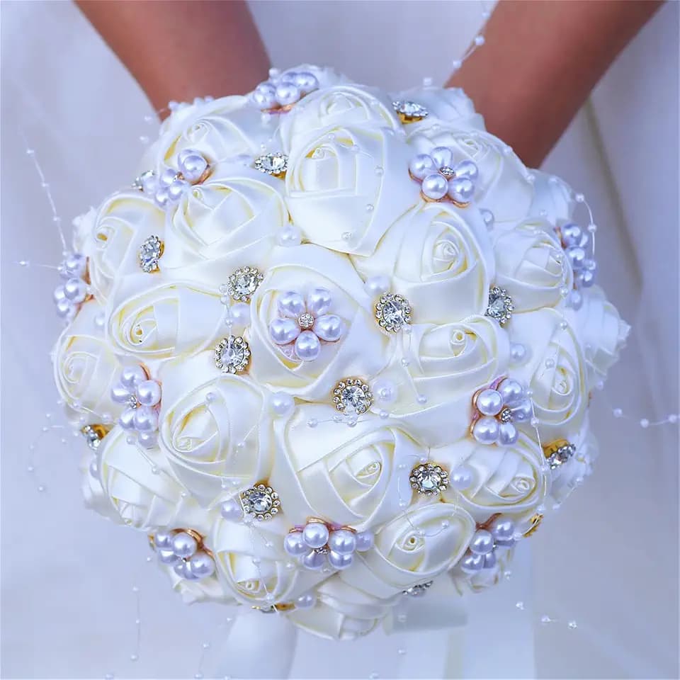 Handmade Rhinestone Bridal Bouquet Crystal Wedding Round Tossing Bouquet Artificial Flower Bunch for Bride Bridesmaid