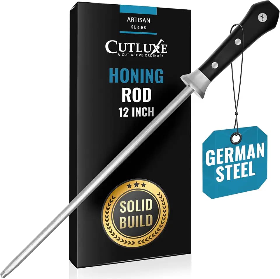 Cutluxe Honing Rod – 12" Sharpening Steel for Kitchen Knives, Carbon Steel