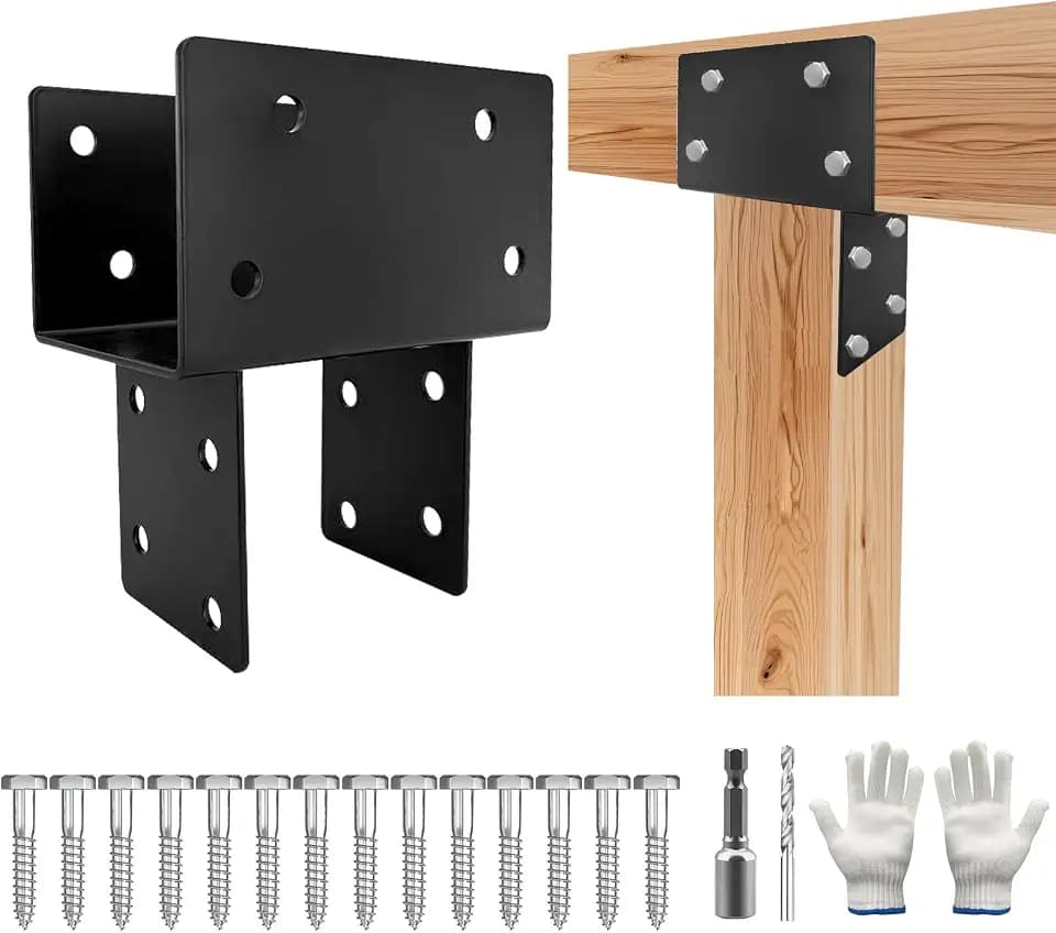 Post Cap Tie Bracket,Heavy Duty Wood Beam Support Bracket.Black T-Shape Pegola Braacket for Gazebos,Patio Decks,and Porches Wood Post to 4x4 or 4x6 Lumber - 1Pack