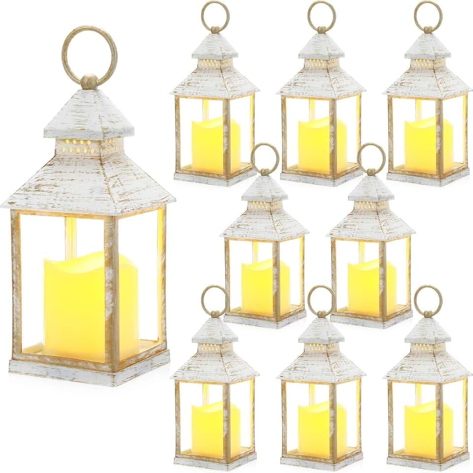 Sumind 8 Pack 9" Decorative Lanterns with Flameless Candles Hanging,White