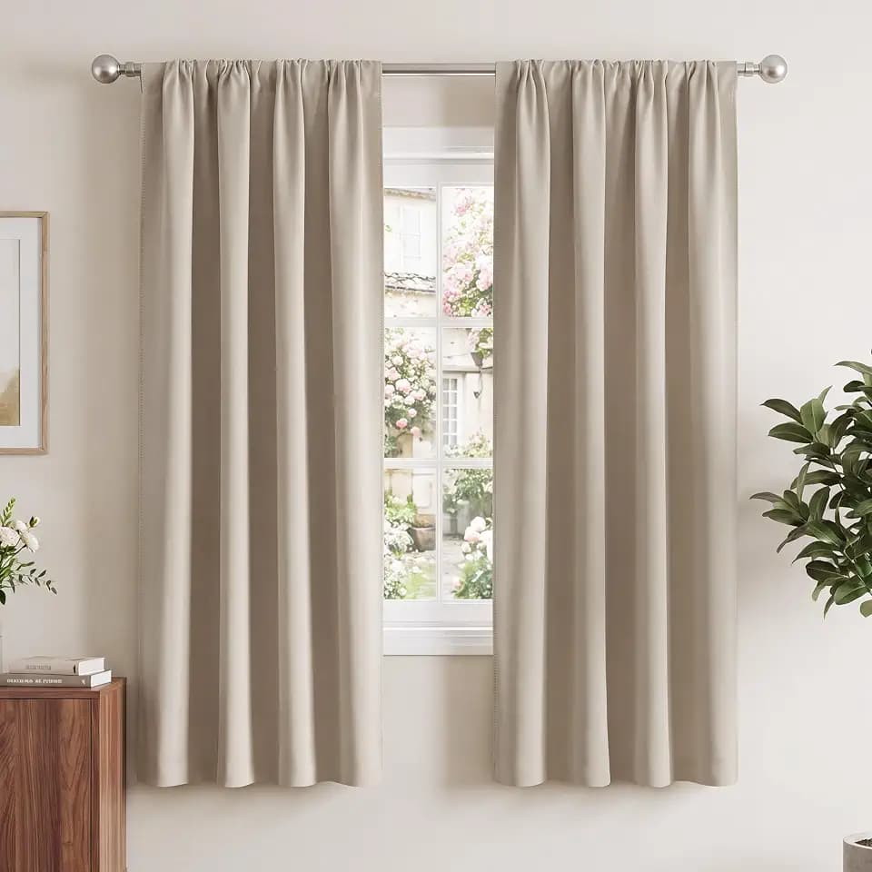 NICETOWN Cream Blackout Curtains for Bedroom 42" Wide x 63" Long 2 Panels