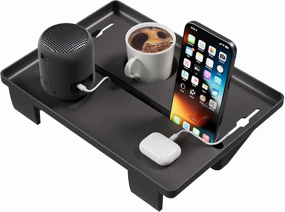 JOYMOOP Clip-On Bedside Shelf for Bunk Beds, Dorm Room Essentials, Bedside Caddy, No-Tool Install Bed Side Table Storage for Loft, Platform Beds, Nightstand Caddy for Phone, Glasses, Book, Black