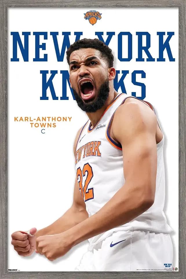 Trends International NBA New York Knicks - Karl-Anthony Towns Feature Series 25 Wall Poster, 22.4L x 14.7W, Barnwood Framed Version