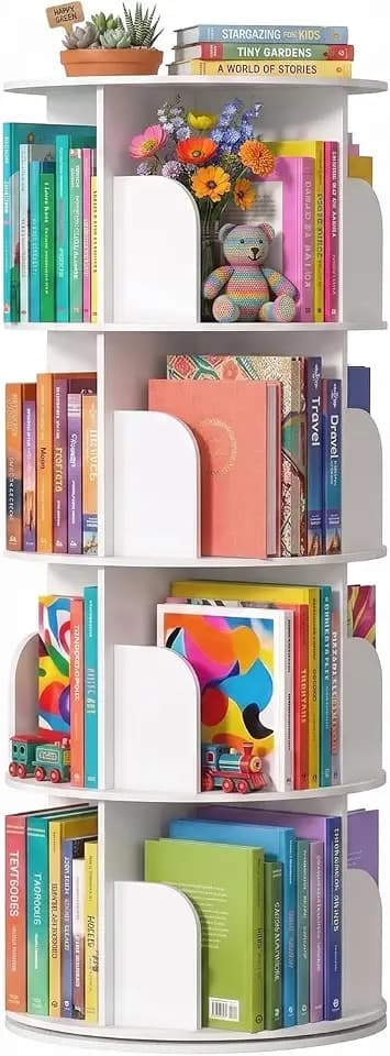 4 Tier Rotating Bookshelf Tower, Round Spinning Bookshelf