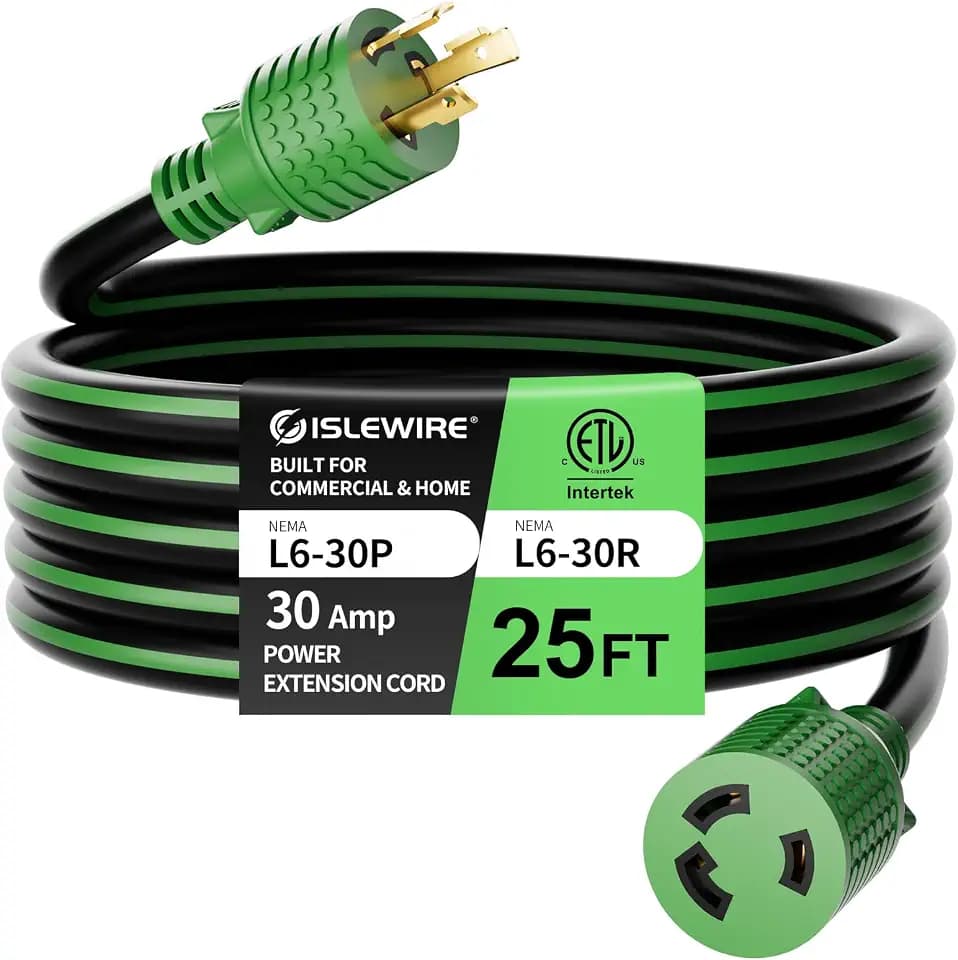 NEMA L6-30 Extension Cord 25FT, 30 Amp 250V 7500W, L6-30P to L6-30R Twist Lock Generator Cord, 10 Gauge SJTW, Heavy Duty Locking Power Cord for Welding, Brewing, and Industrial Use, ETL Listed