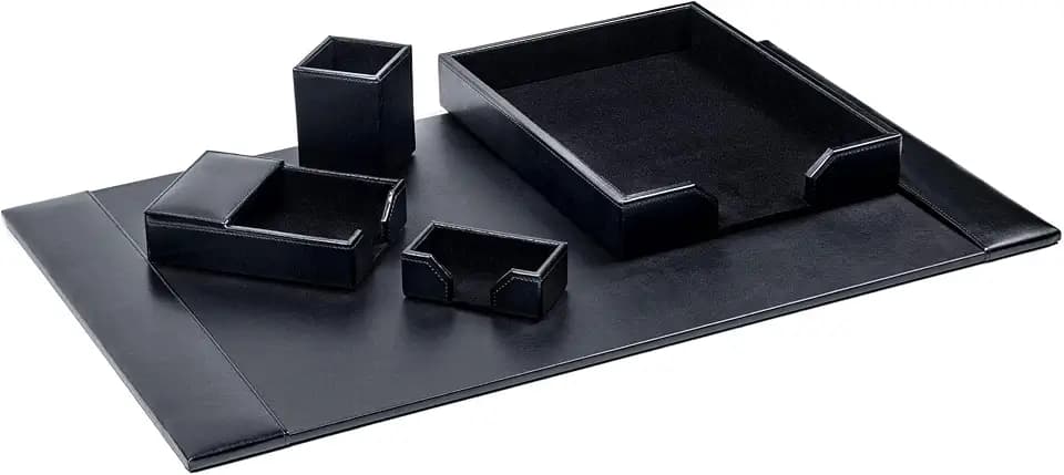 DACASSO Black Bonded Leather 5-Piece Desk Set