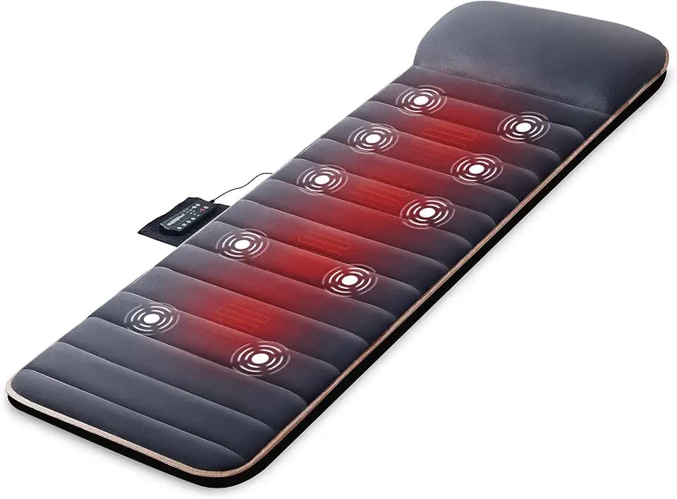 Snailax Massagematte mit 10 Vibrationsmotoren, Massageauflage mit Wärme, elektrisches Ganzkörpermassagegerät mit 4 Therapie-Heizkissen, Massagesitzauflage, Geschenke für Männer, Frauen